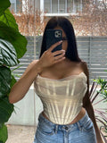 Sleeveless Fashion Strapless Bustier Corset Crop Tops Female Mesh Backless White Women Tops Zipper Summer 2023