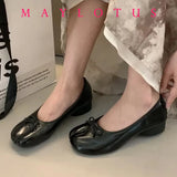 Bjlxn Split Toe Flats Tabi  Shoes Slip On Microfiber Comfy Slippers Soft Bottom Loafers solid Ladies Moccasins with Bowknot