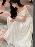 New Summer Slash Neck Long Dresses for Women Solid Casual A-line Evening Party Dress Korean Chic Prom Robe Elegant Vestidos 2024