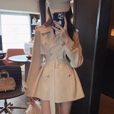 Bjlxn Elegant Lapel Blazer Coats Women Autumn New Double Breasted British Style Jacket with Belt Casual Korean Fashion Outerwear