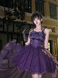 Bjlxn - French Lolita Purple Dress High Grade Starry Sky Sparkling Dress Cos Evening Palace Princess Dress Vintage Violet Glitter Skirt