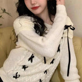 Bjlxn Youthful Woman Korean Style Sweaters Harajuku Vintage Aesthetic Jerseys Cute Cozy Bows Gyaru Knit Pullovers Autumn