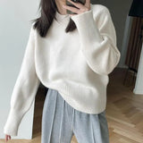 Bjlxn Korean Style Fashion Casual Solid Color Round Neck High Quality Pullover Sweater Retro Elegant Popular Long Sleeved Women's Top