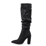 Bjlxn Winter New Women's Boots Fashionable Sexy Pointed Toe Folds Catwalk Long Tube Thick Heel High-heeled Boots