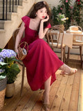 2024 Summer Elegant Women Sweet Party Midi Holiday Dresses Casual Female Lace Up Robe