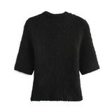 Bjlxn Autumn And Winter New Women's Clothing Sweet Transparent Hard Yarn Bow Decoration Short Sleeved Knitted Sweater