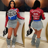 Bjlxn Printed Cyber Racer Jackets Women Fashion Coats Y2K Streetwear  Winter Fall Clothing Elegant Jackets Crop Coats