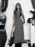 Bjlxn Desert Punk Midi Dress Women Mall Goth Streetwear Harajuku Y2k E-girl Cyber Hooded Dress Vintage Hipster Casual Dress