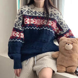 Bjlxn Korean Lazy Style Sweater Woman 2025 Outerwears Hit Color Jacquard Pullovers Loose Knitted Ropa Mujer Autumn Winter Clothes