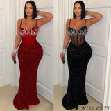 Bjlxn Sequin Velvet Dress Mesh Party Evening Elegant Dress Women Winter Clothes Luxury Sexy Bodycon Prom Long Dresses