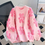 Bjlxn Cartoon Pink Women Sweaters Bows Autumn Winter Korean Fashion Sweet Pull Femme Kawaii Loose Warm Retro Pullovers