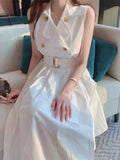 Bjlxn Summer Women Korean Style Sleeveless Dress With Belt Solid Chic Female Casual Fashion Clothes Vestidos