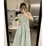 Summer Dresses for Women French Elegant Square Neck Suspenders Dress Versatile Slim Waisted A-Line Long Dress Y2k White Dresses