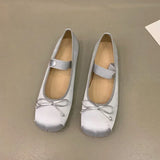 Bjlxn Luxury Satin Silk Ballet Shoes Woman Classic Square Toe Bowtie Elastic Band Ballerina Flats Ladies Soft Loafers