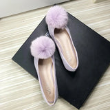 Bjlxn Women Flats Furry Ball Sweet Flat Shoes for Women Spring Summer Casual Shoes Slip on Loafers Scoop Shoes Soft Sole Comfortable