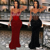 Bjlxn Sequin Velvet Dress Mesh Party Evening Elegant Dress Women Winter Clothes Luxury Sexy Bodycon Prom Long Dresses