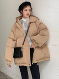 Bjlxn Women Short Jacket Winter Thick Hooded Cotton Padded Coats Female Korean Loose Puffer Parkas Ladies Oversize Outwear