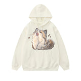 Bjlxn 2024 Spring Winter Embroidery Cat Print Pullover Cute Cartoon Street Hoodies Women Men Loose Couples Clothes Versatile Top