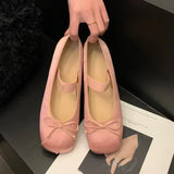 Bjlxn Luxury Satin Silk Ballet Shoes Woman Classic Square Toe Bowtie Elastic Band Ballerina Flats Ladies Soft Loafers