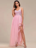 Elegant Evening Dresses Spaghetti Straps Asymmetric Sequin Tulle Floor-Length 2024 Ever Pretty of Pink Bridesmaid dresses