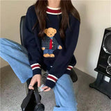 2023 Autumn Winter Women's Vest Japanese Style Cartoon Bear Pullover Vest Sweater Oversize Harajuku Kawaii Clothes Knitted Vest