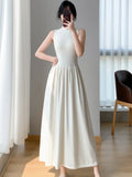 Bjlxn Spring Summer New Casual Elegant Sleeveless Knitted Midi Dress Slim Elegant Ladies  Robe