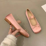 Bjlxn Luxury Satin Silk Ballet Shoes Woman Classic Square Toe Bowtie Elastic Band Ballerina Flats Ladies Soft Loafers