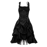 Bjlxn Gothic Style Dress Gothic Witch Halloween Costume Dress with Ruffle Hem Mesh Layers Women's Cosplay Performance Outfit