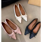 Bjlxn New Women's Ballet Shoes Shallow Slip on Bow Flats Loafers Shoes Ladies Casual Outdoor Ballerina Shoes Low Heels Solid Color