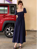 Bjlxn Summer New Women Elegant Midi  Chic Drawstring Dresses Holiday Prom Beach Robe Vestidos  Clothes