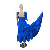 Bjlxn Ruffle Maxi Pleated Dress Lady Sexy Party Bodycon Beach Wear Dresses Women Summer Elegant Luxury Birthday Long Blue Dresses