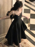 Bjlxn Elegant Solid Princess Evening Party Dress French Romantic Black Big Hem Graduation Dresses Korean Summer Strap Wedding Vestidos