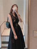 Bjlxn Summer Women Korean Style Sleeveless Dress With Belt Solid Chic Female Casual Fashion Clothes Vestidos