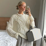 Bjlxn White Knitted Sweater Tops Women Fashion Sweatshirts Fall Winter Luxury Designer Clothes Girls Knit Pink Elegant Tops