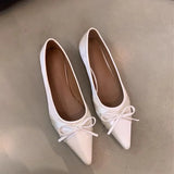 Bjlxn New Women's Ballet Shoes Shallow Slip on Bow Flats Loafers Shoes Ladies Casual Outdoor Ballerina Shoes Low Heels Solid Color