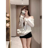 Bjlxn Winter Women Casual Fake Two Pieces Knitwear Korean 2000s Vintage Cltohing Long Sleeve Sweater Gyaru Off Shoulder Jumpers Korean