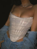 Sleeveless Fashion Strapless Bustier Corset Crop Tops Female Mesh Backless White Women Tops Zipper Summer 2023