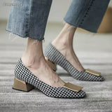 Bjlxn Square Heels Women's Summer Footwear Office Black Medium Heel Casual Pumps Slip-on Luxury Shoes for Woman 34