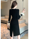 Bjlxn Woman Winter Spring New Elegant Velvet Patchwork Midi Slim Dresses Lady Party Prom Fashion One Piece Clothes