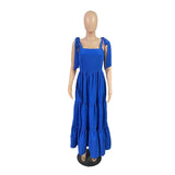 Bjlxn Ruffle Maxi Pleated Dress Lady Sexy Party Bodycon Beach Wear Dresses Women Summer Elegant Luxury Birthday Long Blue Dresses