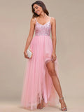 Elegant Evening Dresses Spaghetti Straps Asymmetric Sequin Tulle Floor-Length 2024 Ever Pretty of Pink Bridesmaid dresses