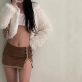 Fashion Split Fur A-Line Mini Skirts for Women Club Outfits Button Detail Sexy Skirt Streetwear Y2K Bottom Clothes