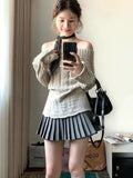 Bjlxn Korean Style Sexy Off Shoulder Sweater Women Sweet Elegant Long Sleeve Knitted Pullover Cute Fashion Slim Up Sweaters