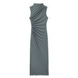 Bjlxn  Spring And Summer Women's New Fashionable Temperament Solid Color Pleated Decorative Dress