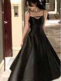 Bjlxn Elegant Solid Princess Evening Party Dress French Romantic Black Big Hem Graduation Dresses Korean Summer Strap Wedding Vestidos