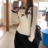 Bjlxn Korean Style Elegant Sweaters Sweet Vintage Long Sleeve Knitted Pullover Autumn Winter Patchwork Sweaters Aesthetics