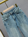 Bjlxn Pendant Design High Waist Wash Jeans Women's Summer Loose Slimming and All-Matching Straight-Leg Pants