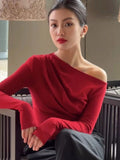 2023 Slim White Tshirt Black Red Woman T-shirt Sexy Plain Clothing Off Shoulder Top for Women Aesthetic Korea Stylish Funny Tee