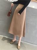 Bjlxn Women Elegant Office Lady Quality Glossy Satin Skirt Plain Shiny Fashion Solid High Waist Female Skirts