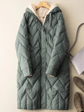 Bjlxn Lightweight Down Jacket Women Loose Casual Hooded Winter Long Coat Female Casual Loose Plaid Parkas Snow Wear Outwear